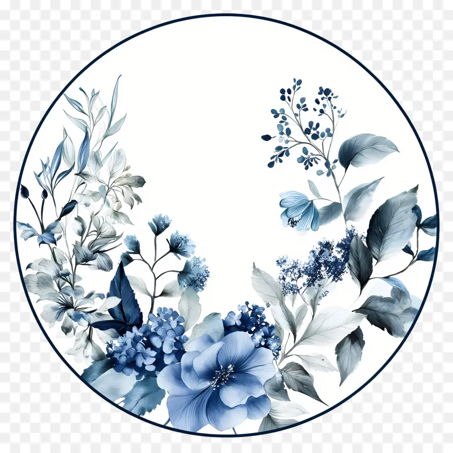 Cadre Cercle Bleu，Fleurs PNG