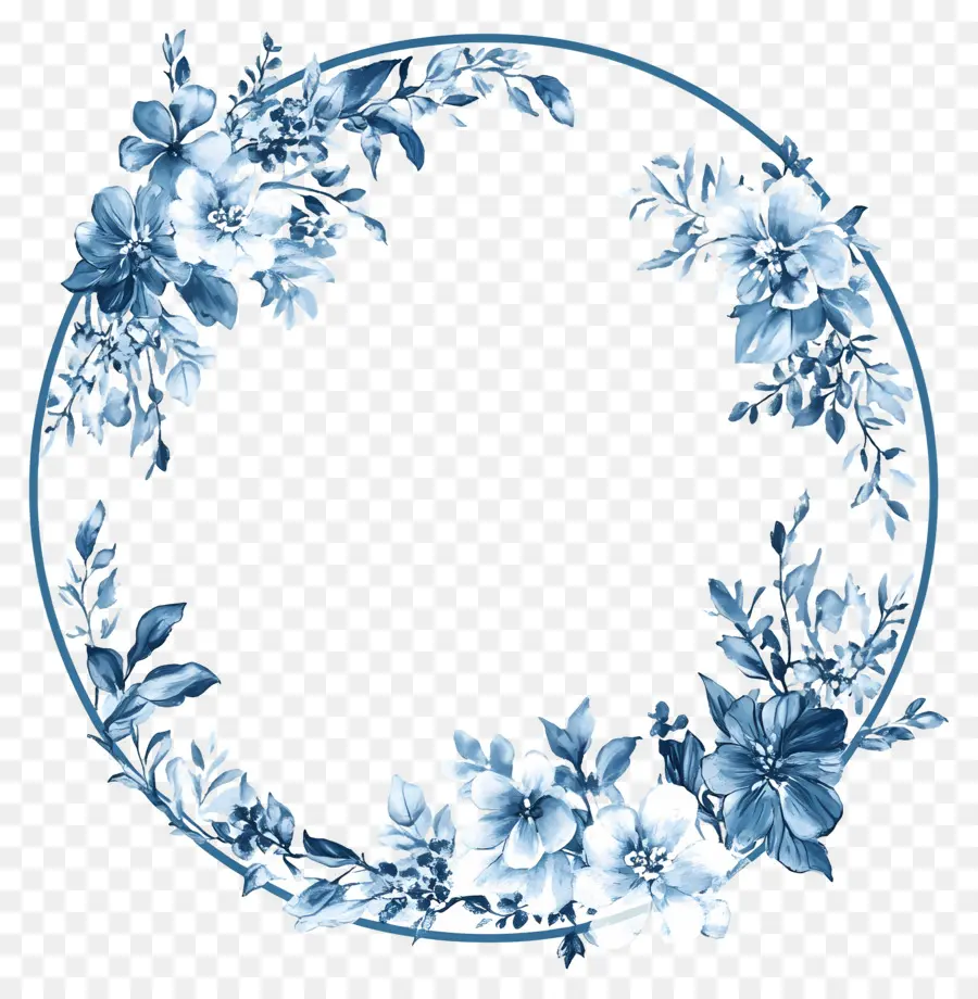 Cadre Cercle Bleu，Couronne Florale PNG