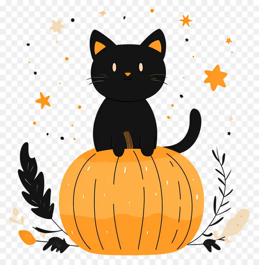 Chat Noir D'halloween，Chat Noir Sur Citrouille PNG