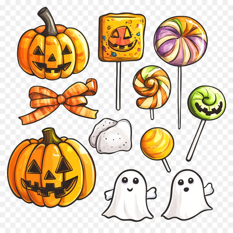 Bonbons D'halloween，Citrouilles Et Bonbons D'halloween PNG