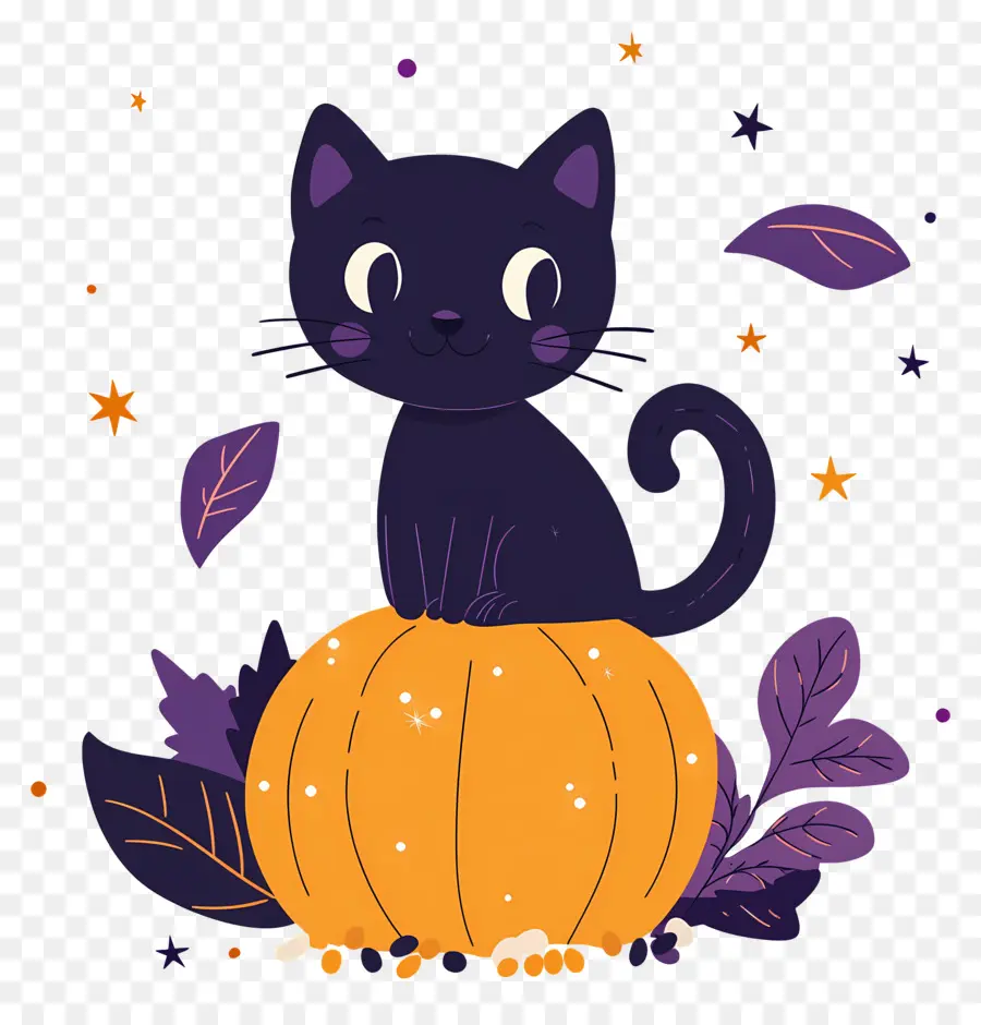 Chat Noir D'halloween，Chat Noir Sur Citrouille PNG