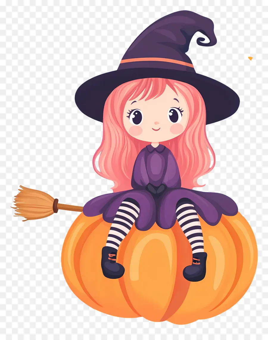 Jolie Sorcière D'halloween，Sorcière Sur Citrouille PNG