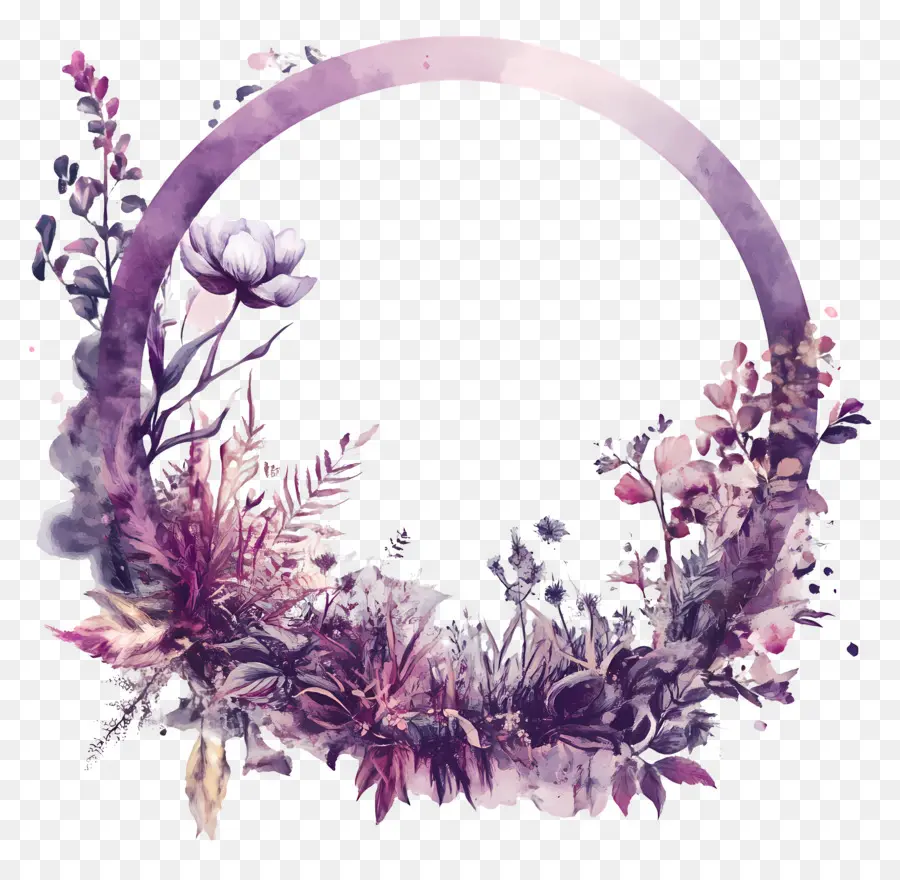 Cadre De Cercle，Couronne Florale Violette PNG