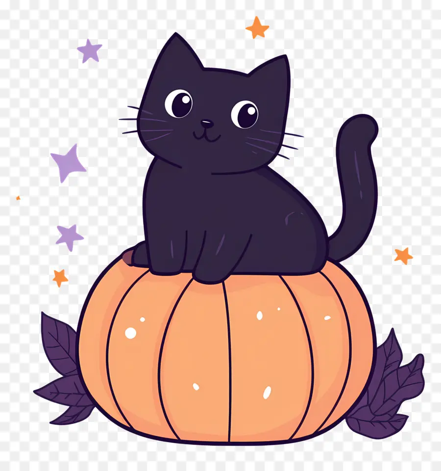 Chat Noir D'halloween，Chat Noir Sur Citrouille PNG