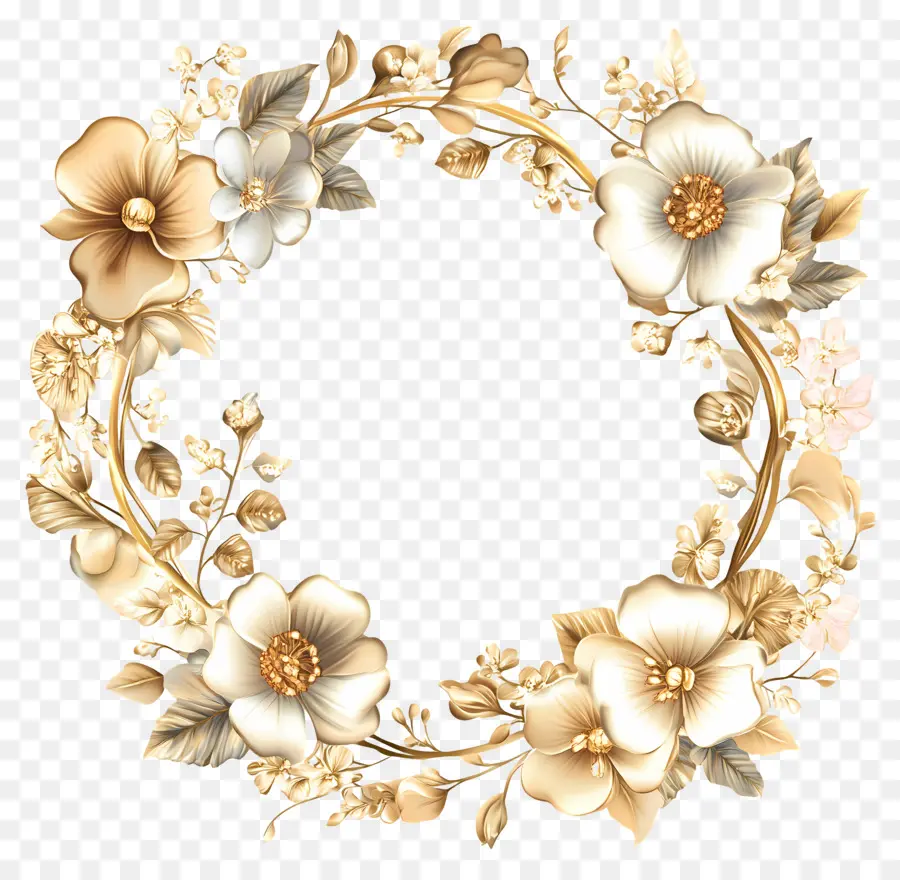 Cadre Floral Doré，Couronne Florale PNG