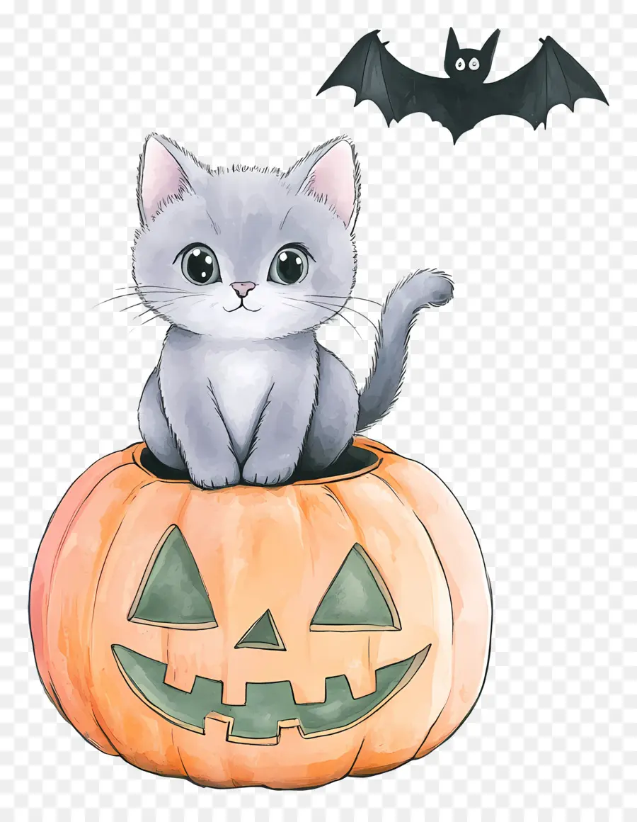 Chat D'halloween，Chat En Citrouille PNG