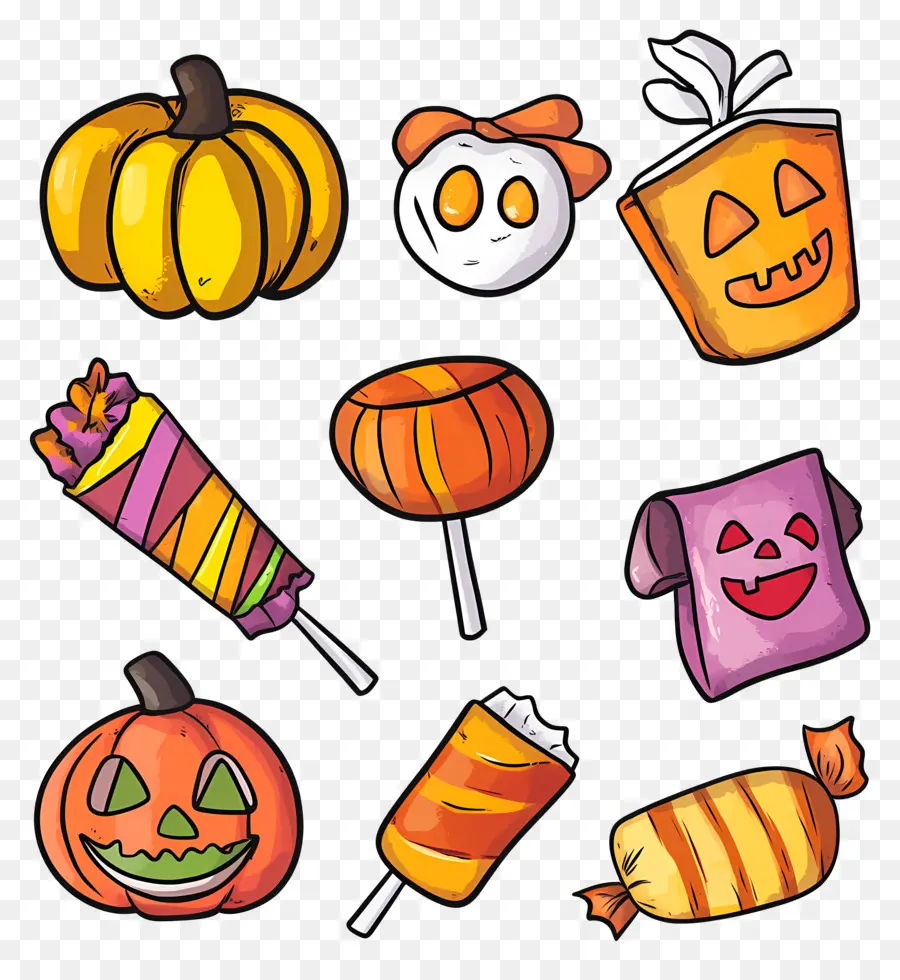 Bonbons D'halloween，Citrouilles Et Bonbons D'halloween PNG