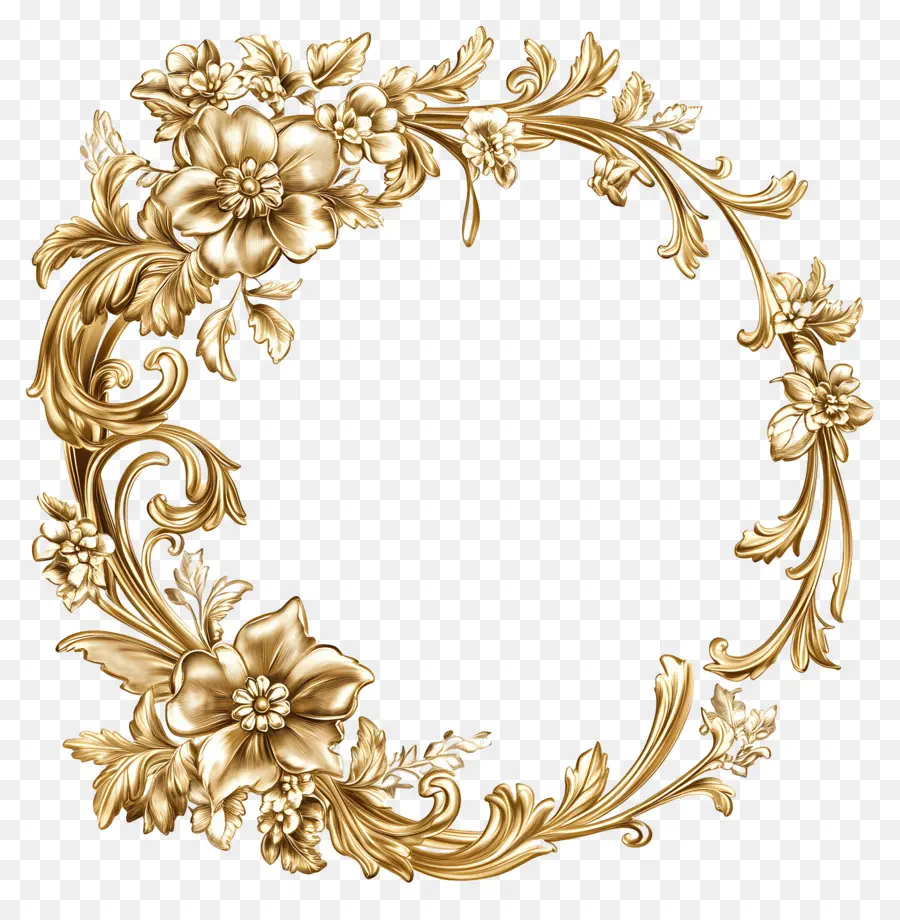 Cadre Floral Doré，Couronne D'or PNG