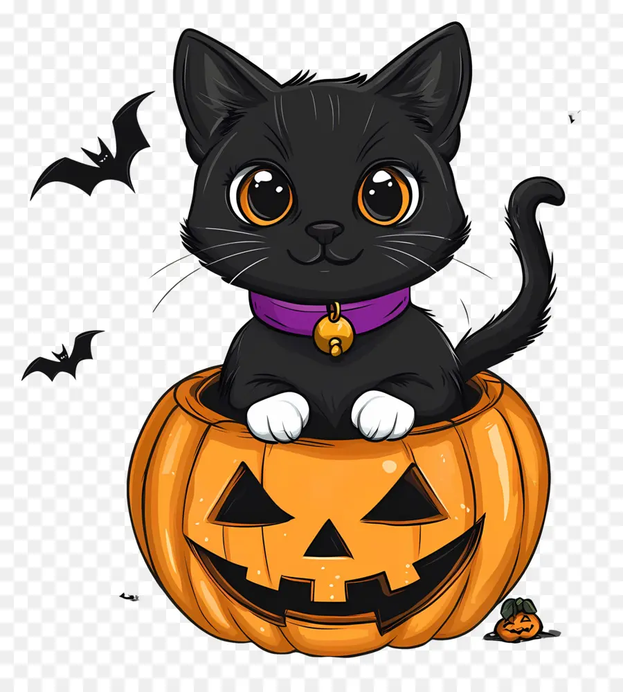 Chat Noir D'halloween，Chat En Citrouille PNG