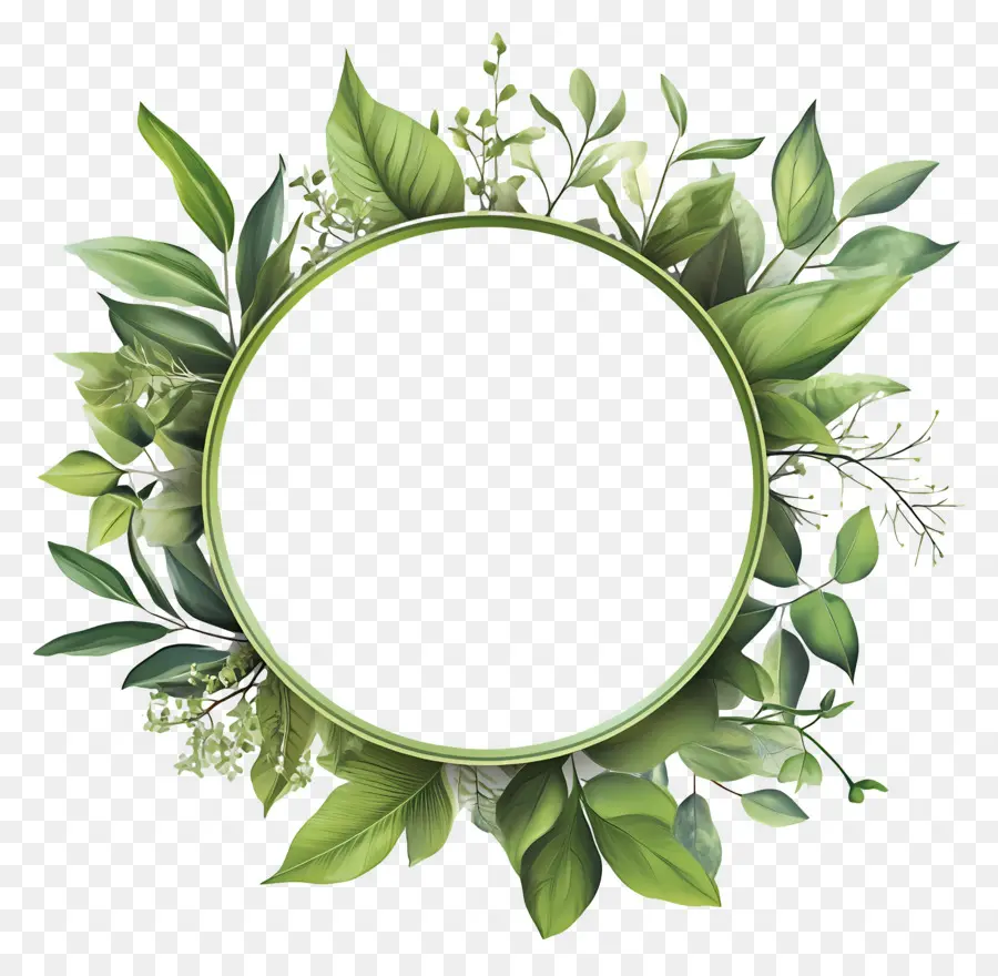 Cadre De Cercle Vert，Couronne De Feuilles PNG