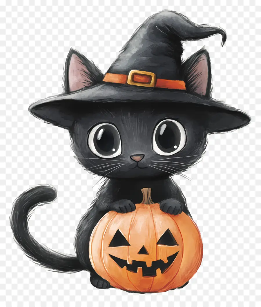 Chat Noir D'halloween，Chat Noir Avec Des Citrouilles PNG