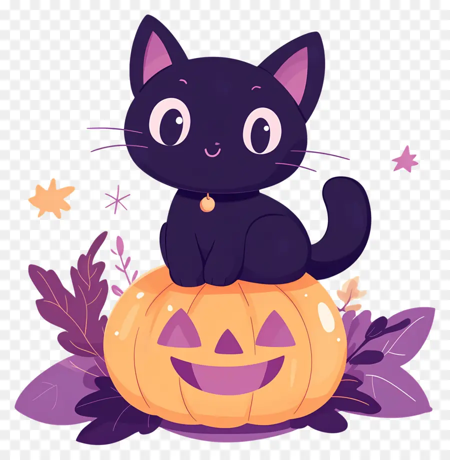 Chat Noir D'halloween，Chat Noir Sur Citrouille PNG