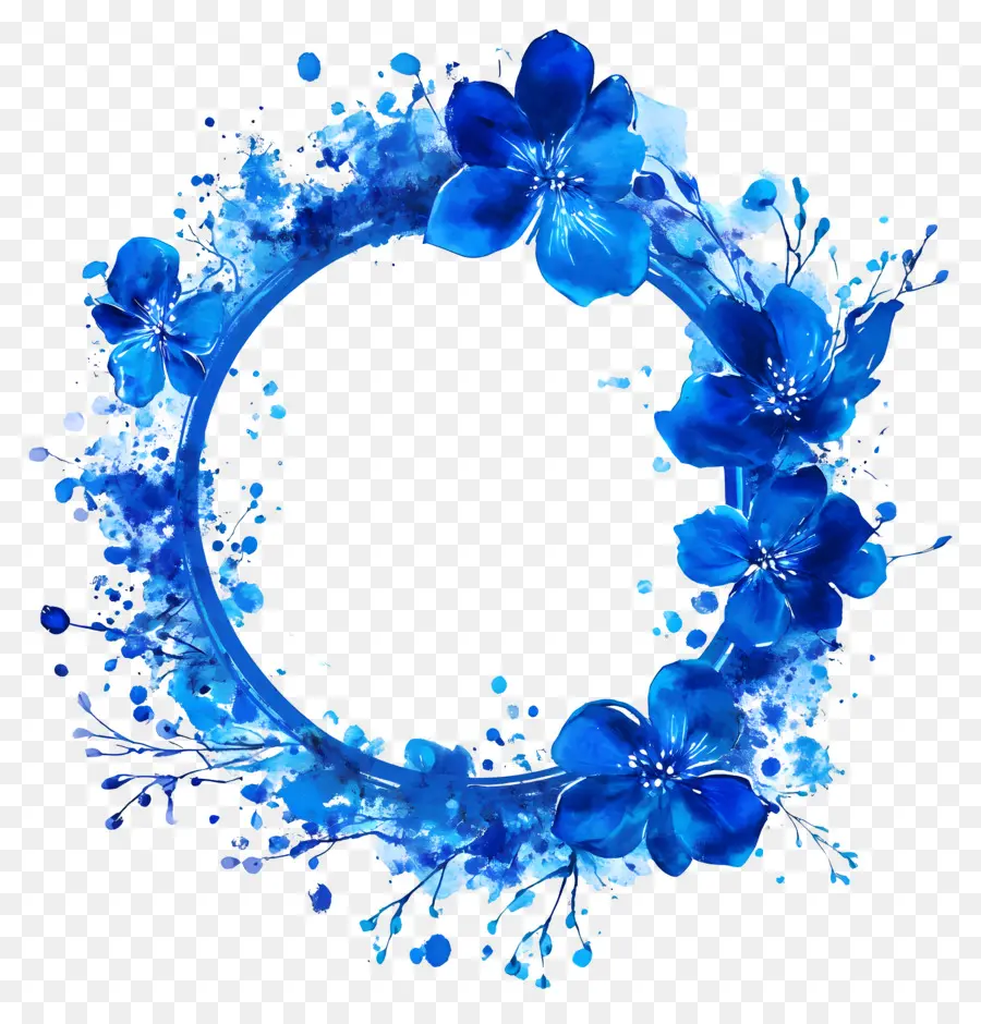 Cadre Cercle Bleu，Couronne Florale PNG