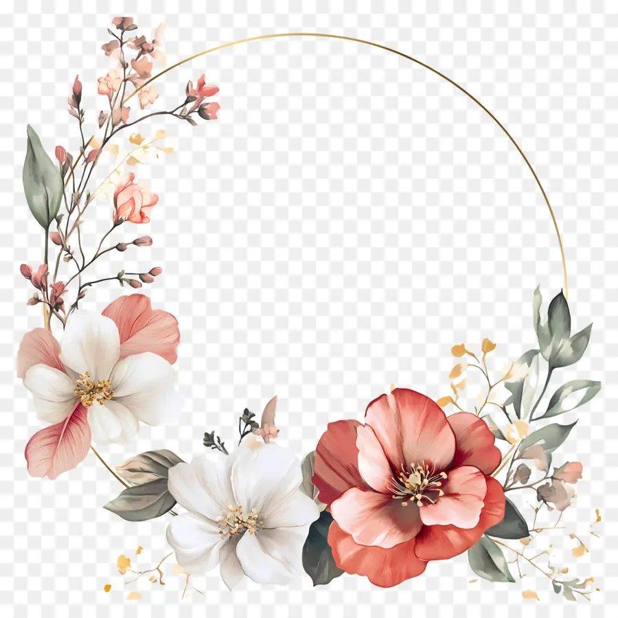 Cadre De Cercle De Mariage，Fleurs Rouges Et Roses PNG