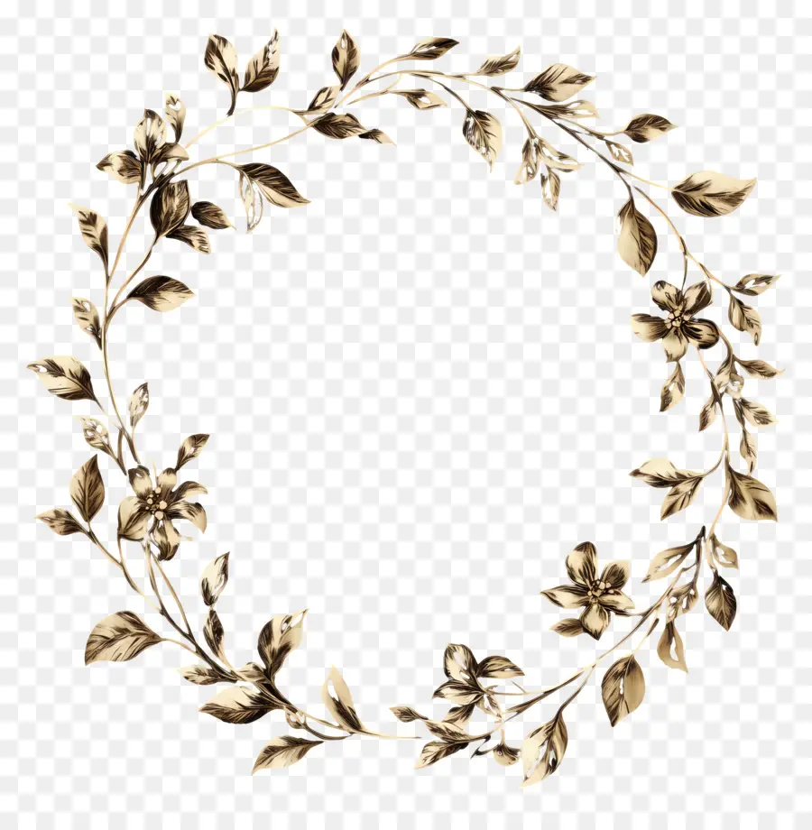 Cadre Floral Doré，Couronne D'or PNG