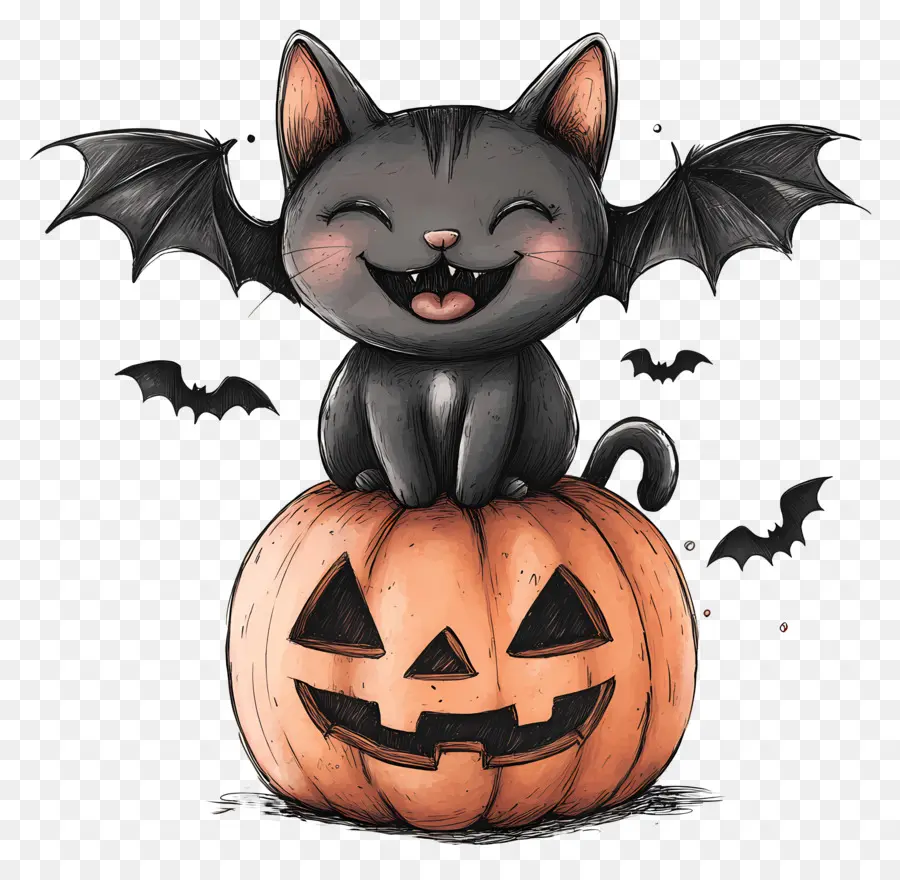 Chat Noir D'halloween，Chat En Citrouille PNG