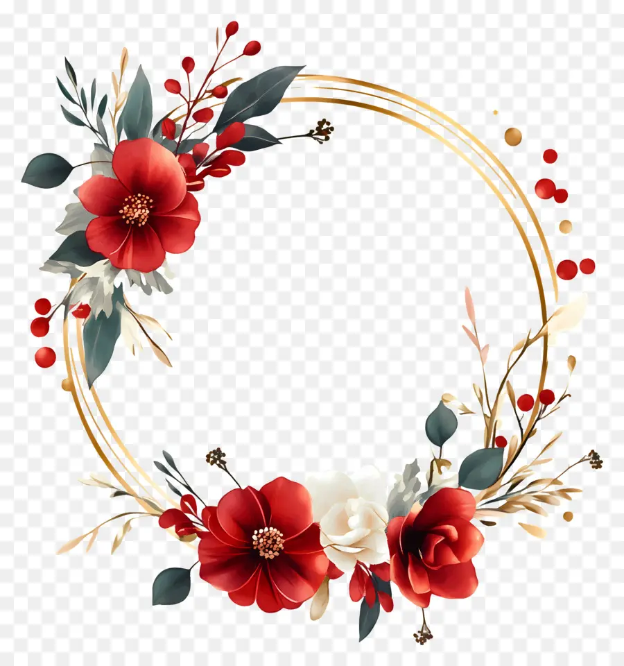 Cadre Floral Doré，Couronne Florale PNG