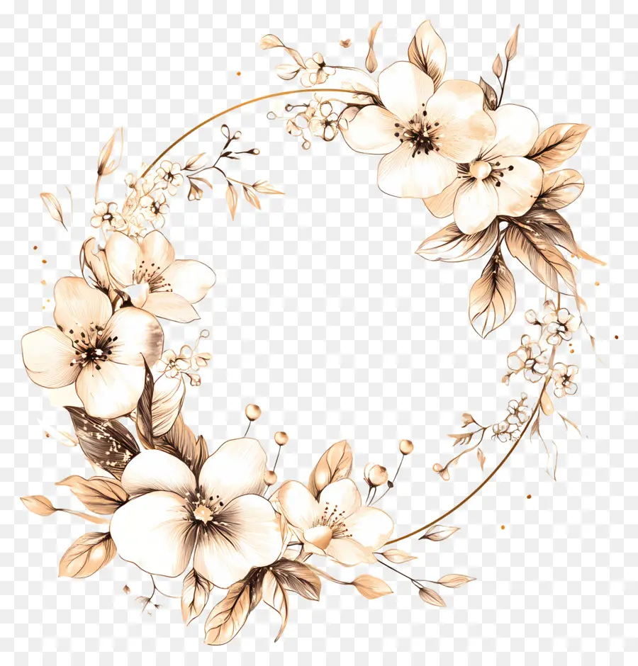 Cadre Floral Doré，Couronne Florale PNG