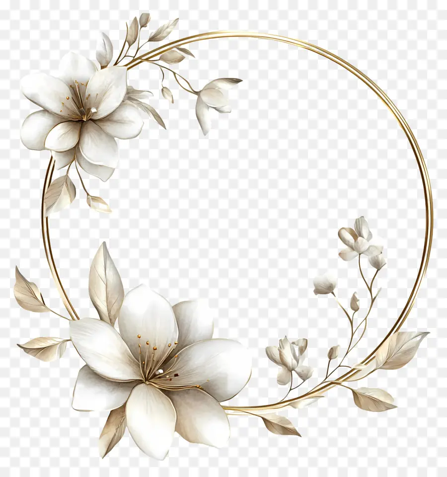 Cadre Doré Décoratif，Couronne Florale PNG