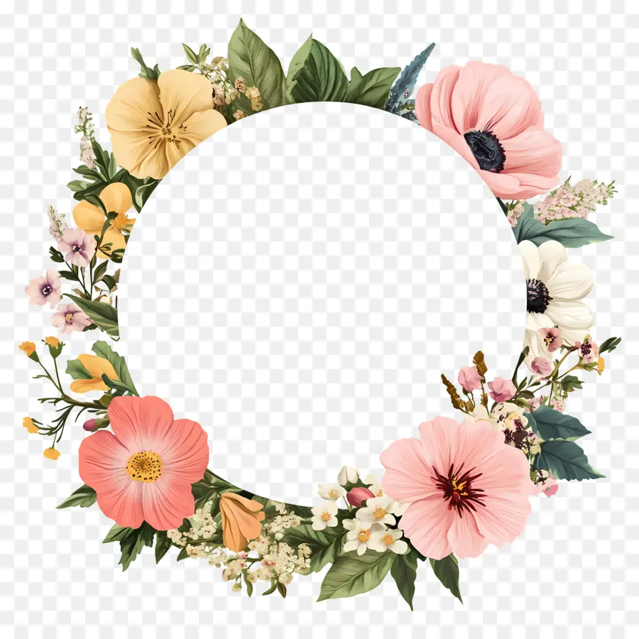 Cadre De Cercle De Mariage，Couronne Florale PNG