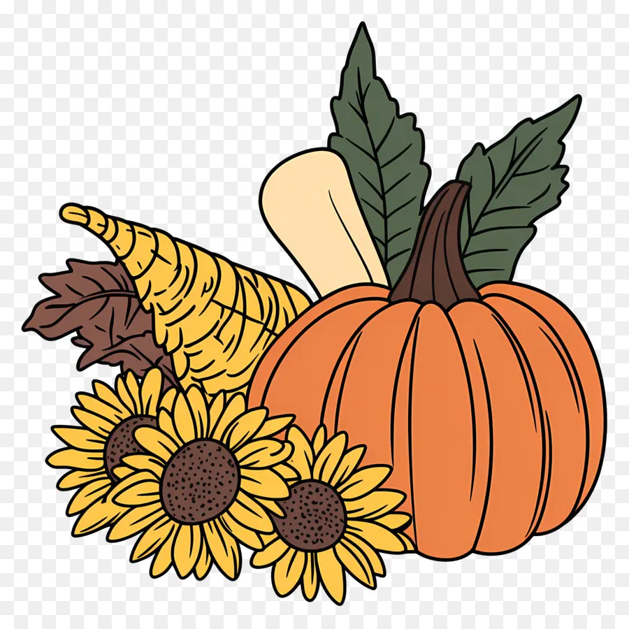 Récolte D'automne，Citrouille Et Tournesols PNG