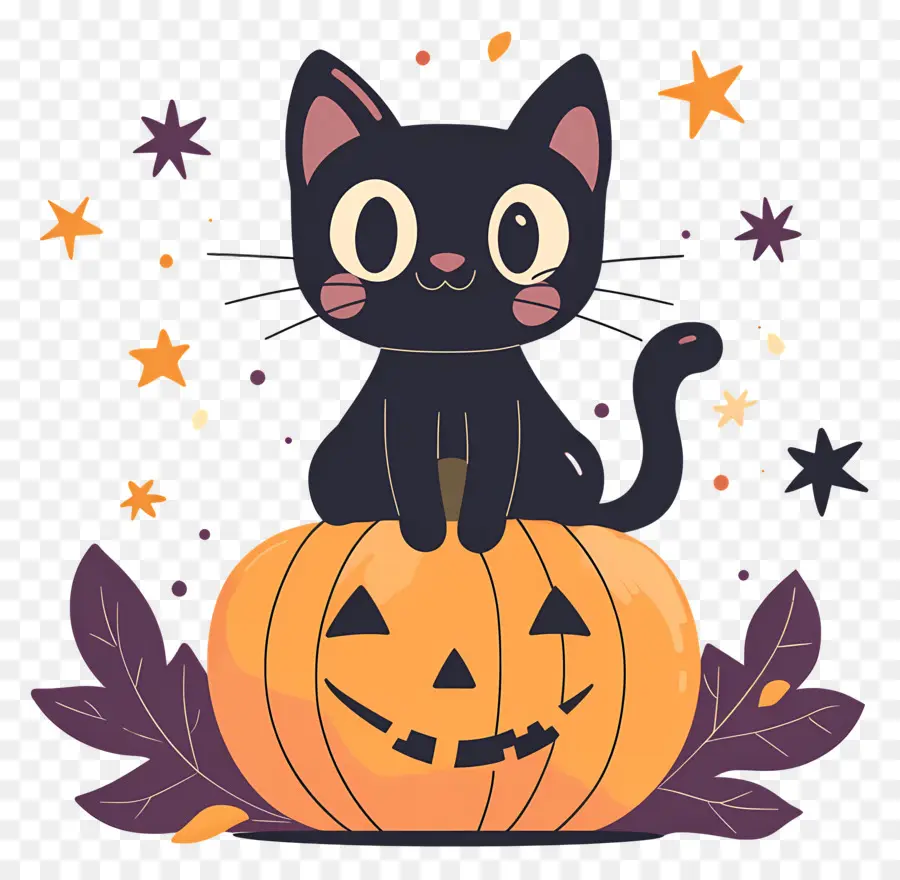 Chat Noir D'halloween，Chat Noir Sur Citrouille PNG