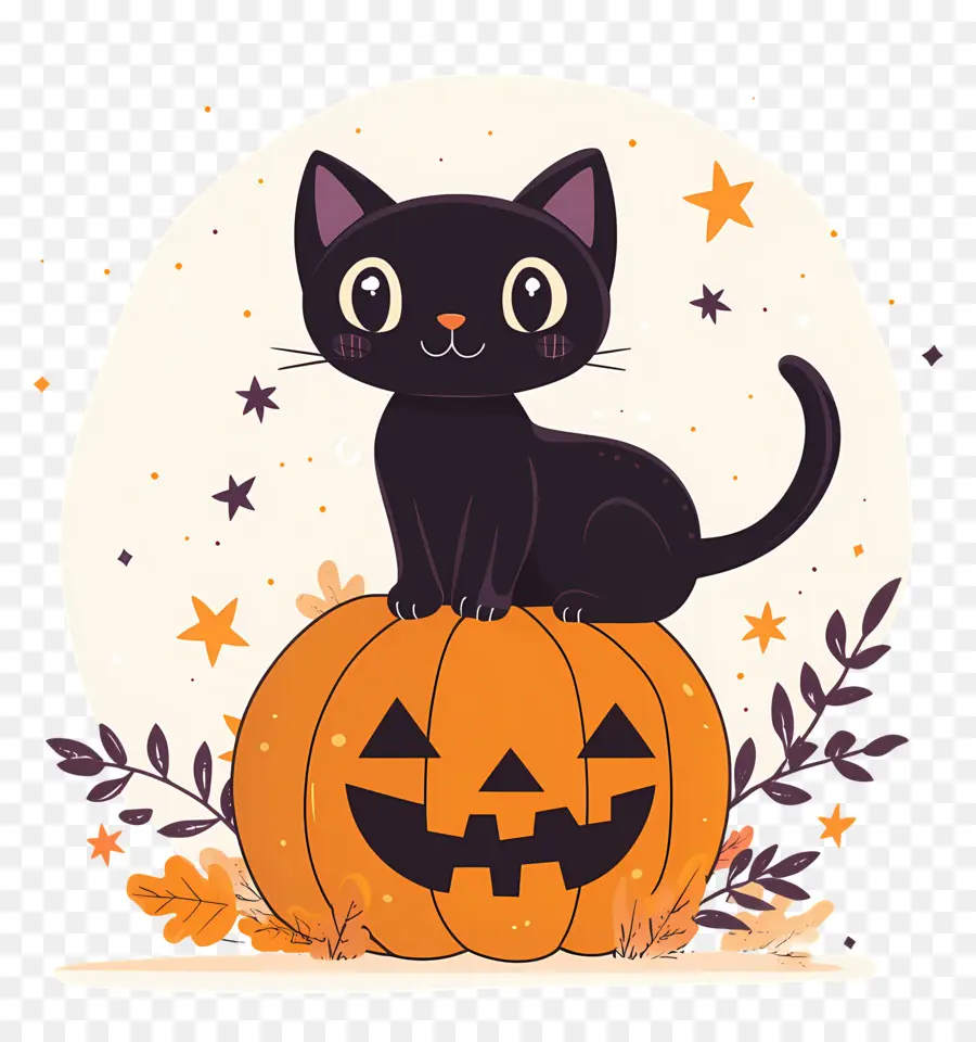 Chat Noir D'halloween，Chat Noir Sur Citrouille PNG