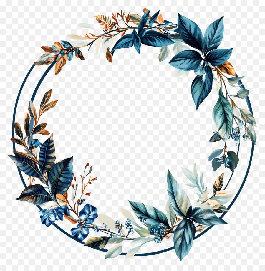 Cadre Cercle Bleu，Couronne Florale PNG