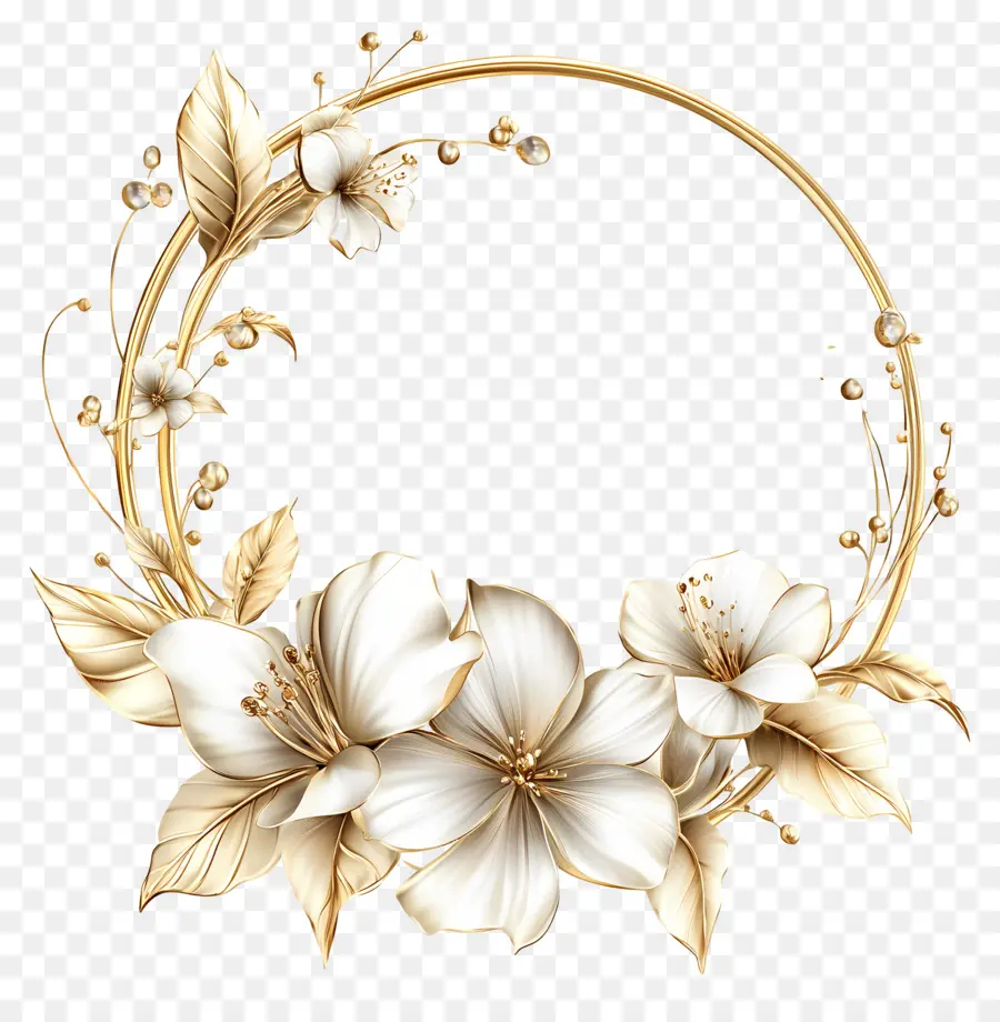 Cadre Floral Doré，Couronne Florale PNG