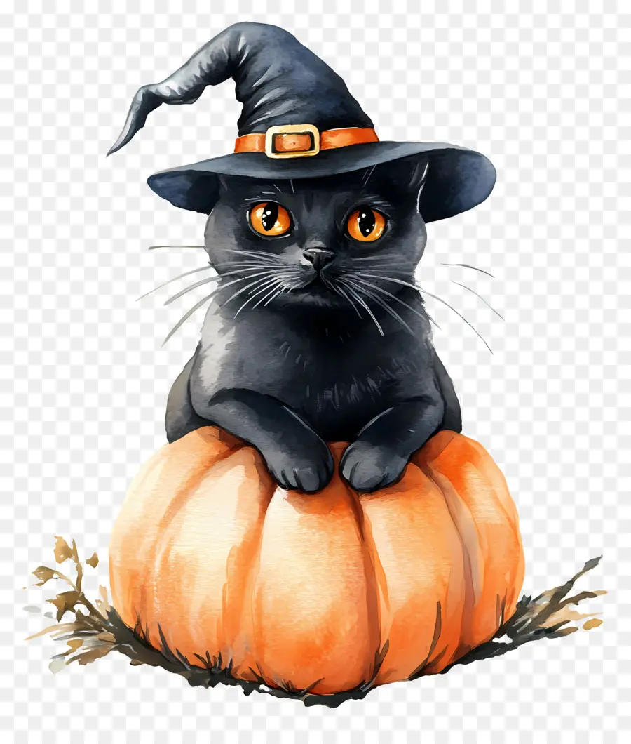 Chat Noir D'halloween，Chat Noir Avec Des Citrouilles PNG