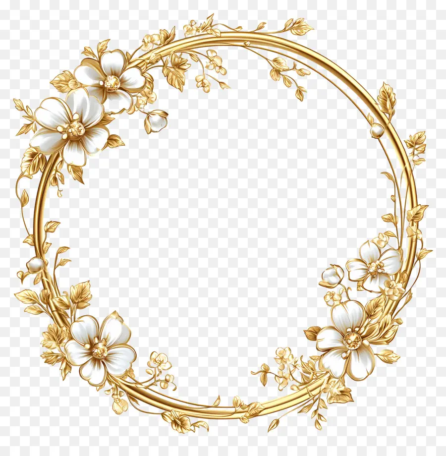 Cadre Floral Doré，Couronne Florale PNG