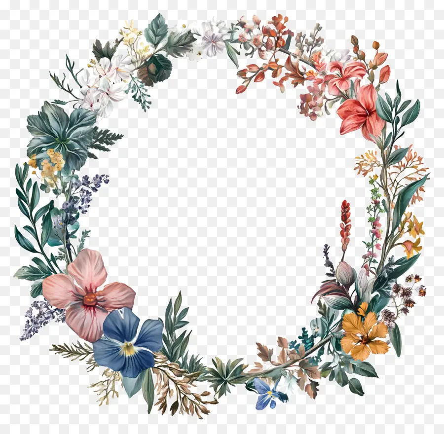 Cadre De Cercle De Mariage，Couronne Florale PNG