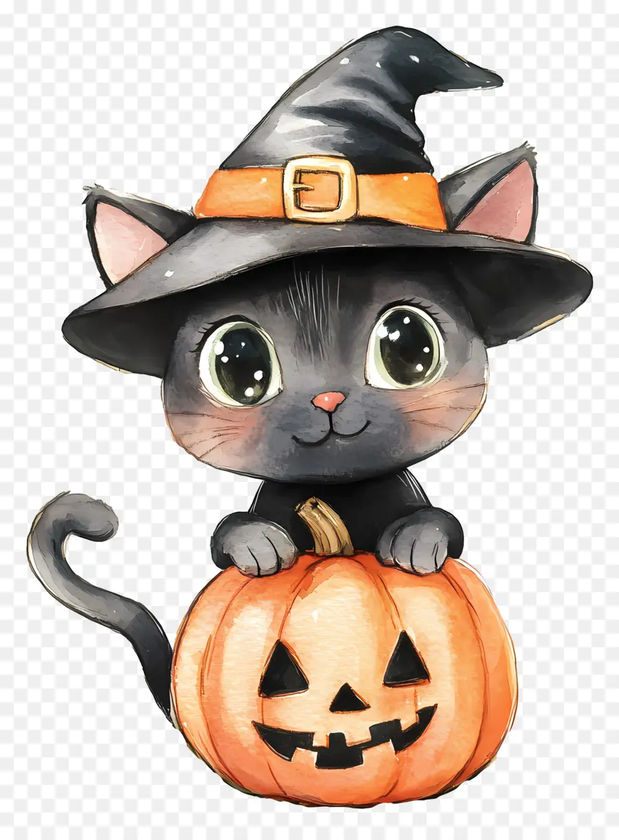 Chat Noir D'halloween，Chat Noir Avec Des Citrouilles PNG