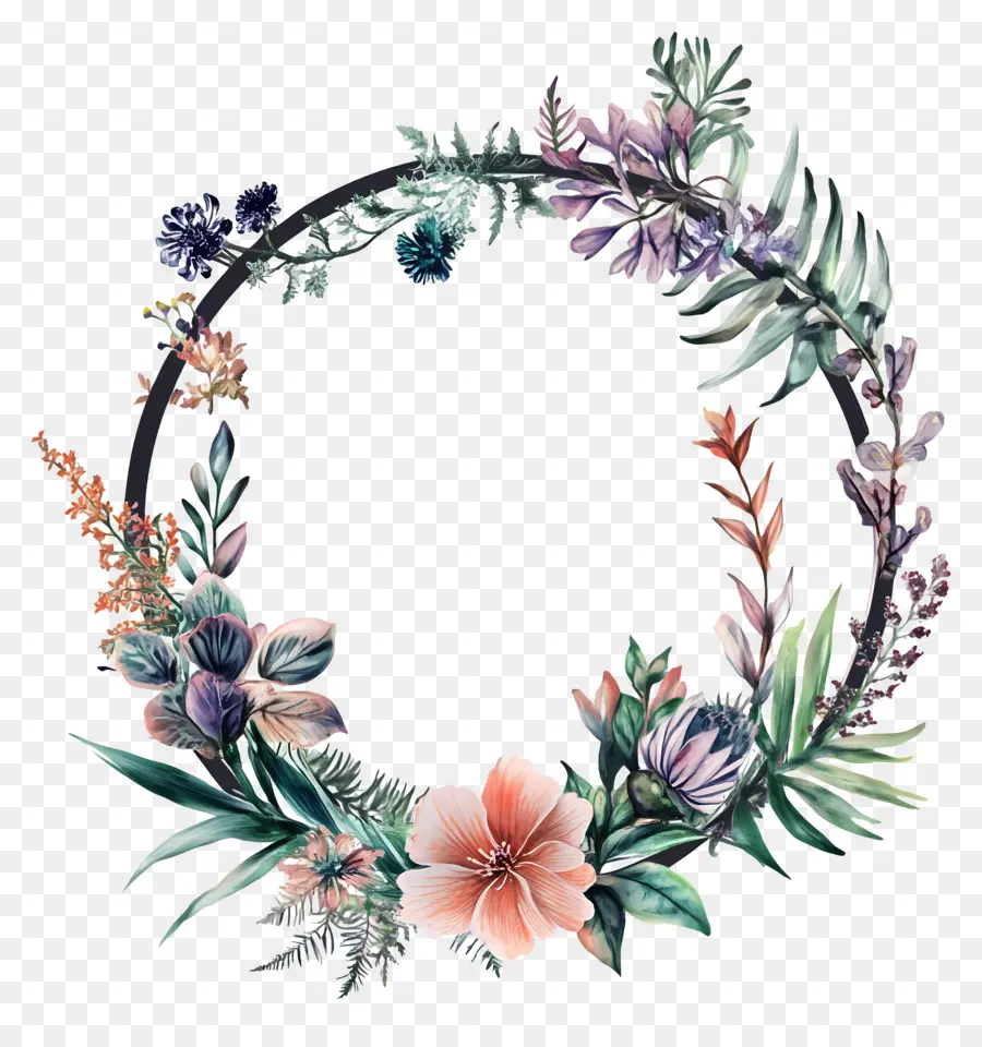 Cadre De Cercle De Mariage，Couronne Florale PNG