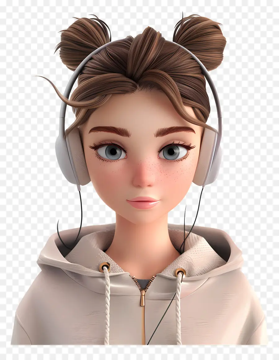 Avatar De Fille 3d，Fille Avec Des écouteurs PNG