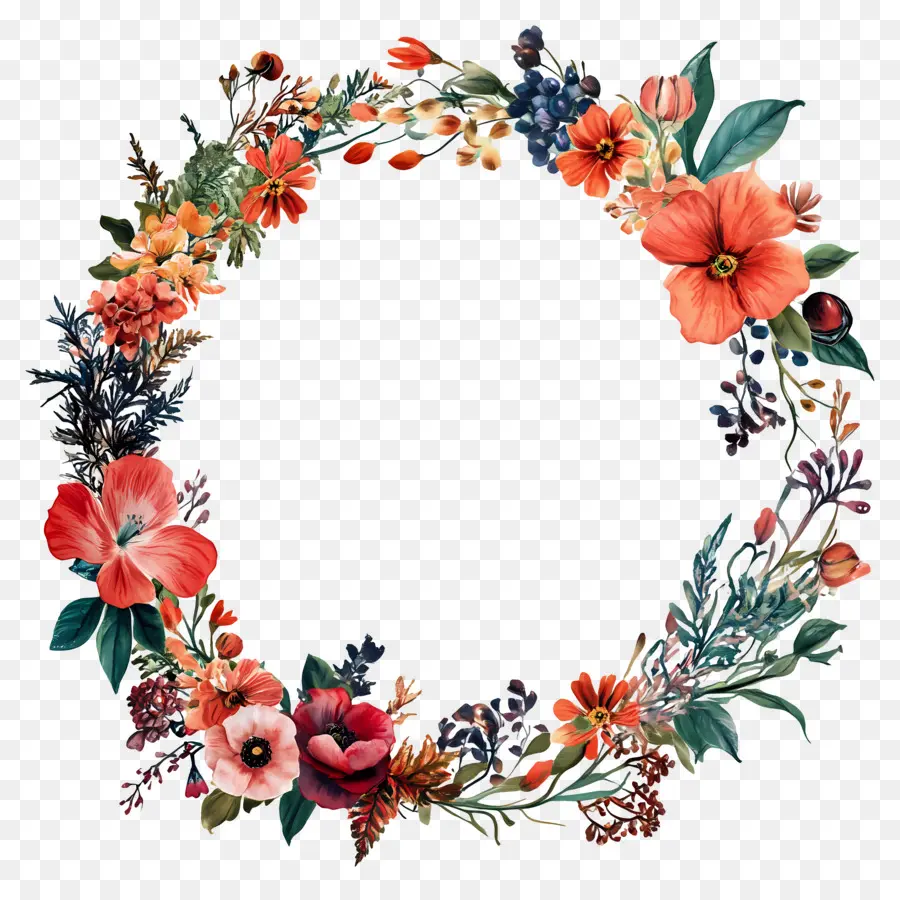 Cadre De Cercle De Mariage，Couronne Florale PNG