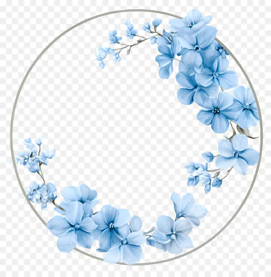 Cadre Cercle Bleu，Couronne De Fleurs PNG