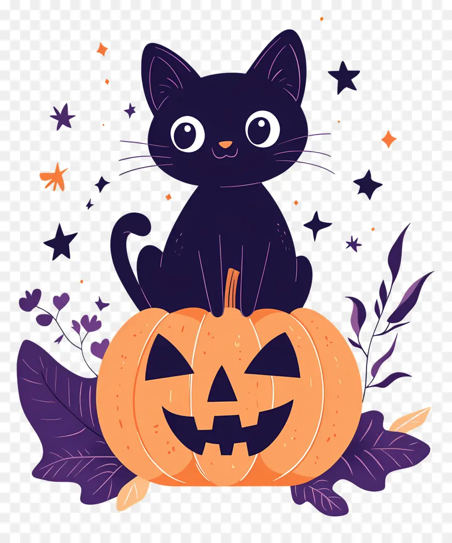 Chat Noir D'halloween，Chat Noir Sur Citrouille PNG