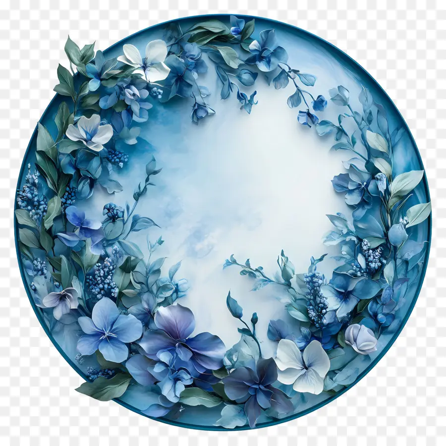 Cadre Cercle Bleu，Cercle Floral PNG