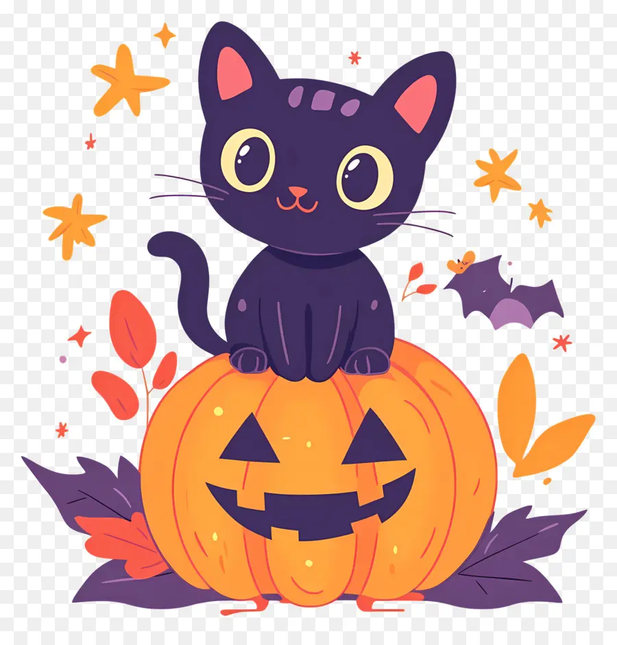 Chat Noir D'halloween，Chat Noir Sur Citrouille PNG