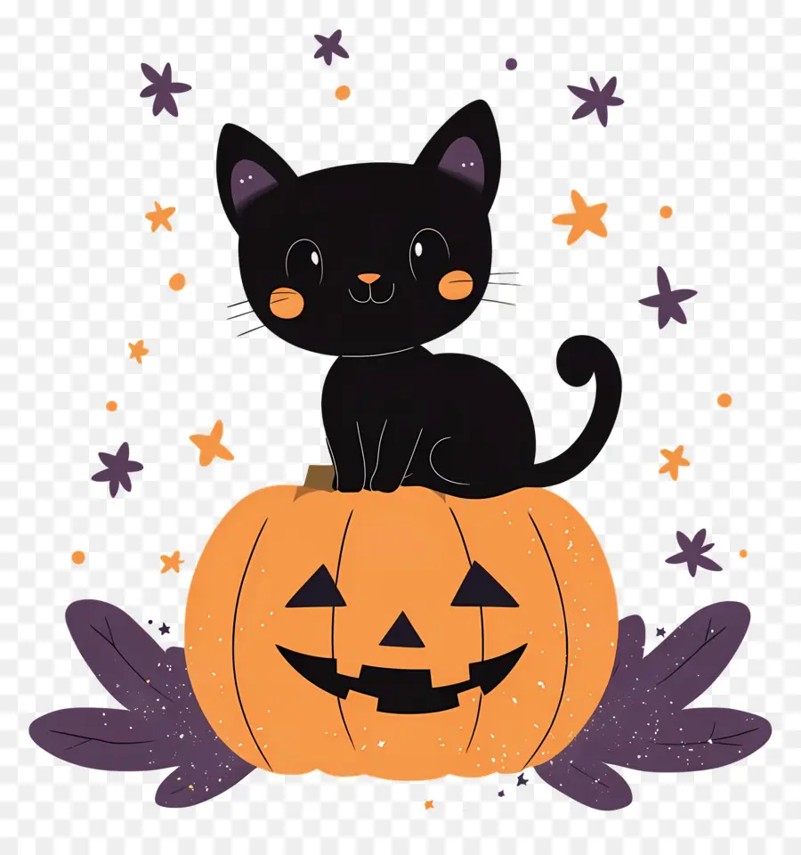 Chat Noir D'halloween，Chat En Citrouille PNG