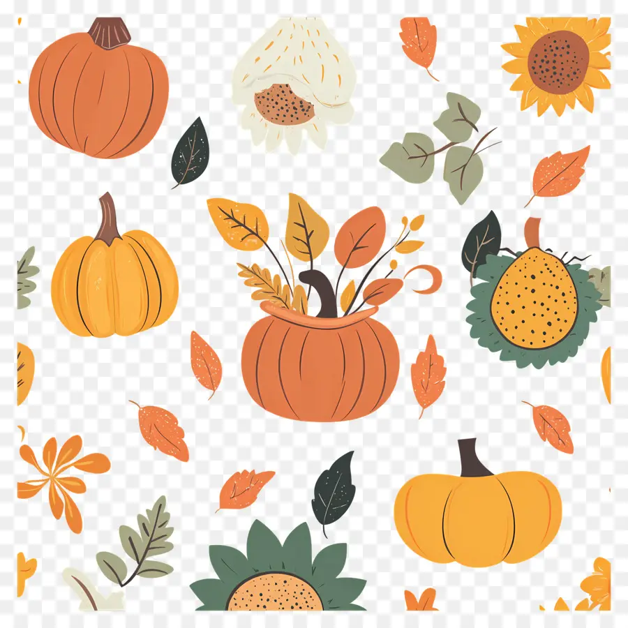 Récolte D'automne，Citrouilles Et Feuilles PNG