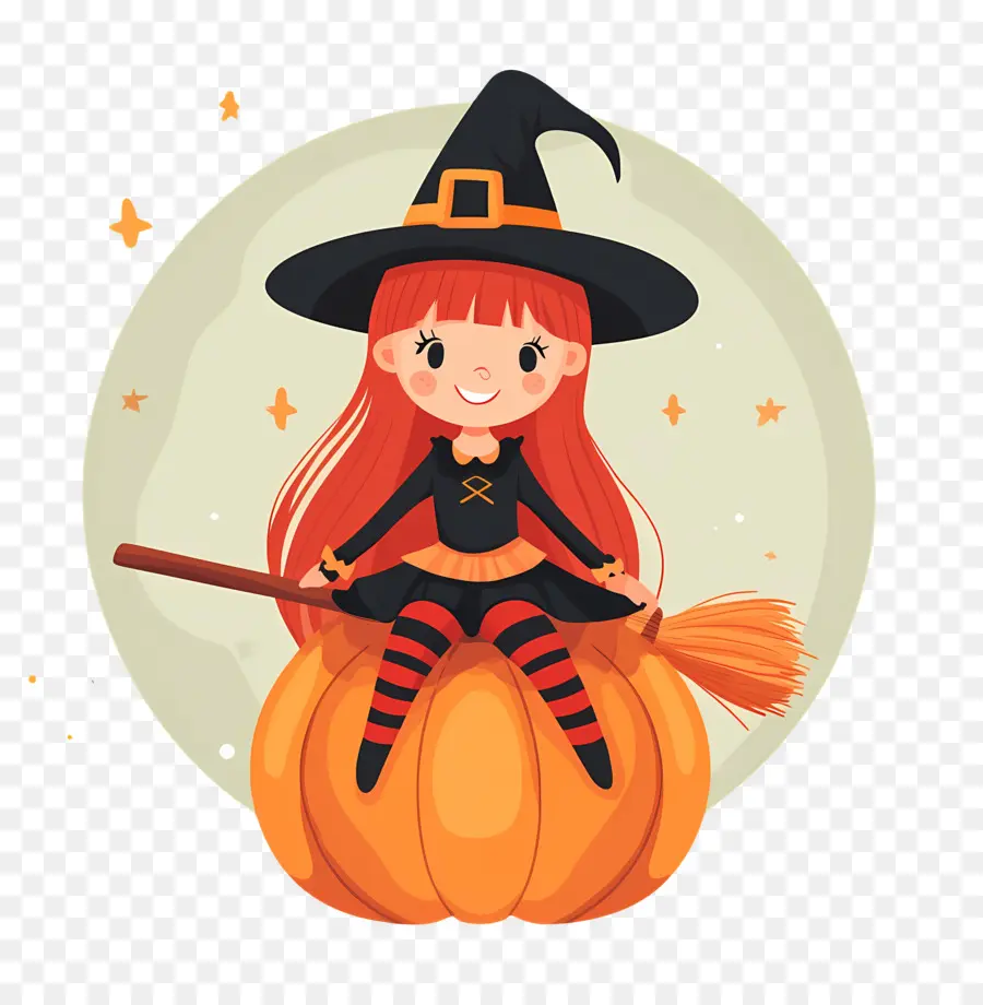 Jolie Sorcière D'halloween，Sorcière Sur Citrouille PNG