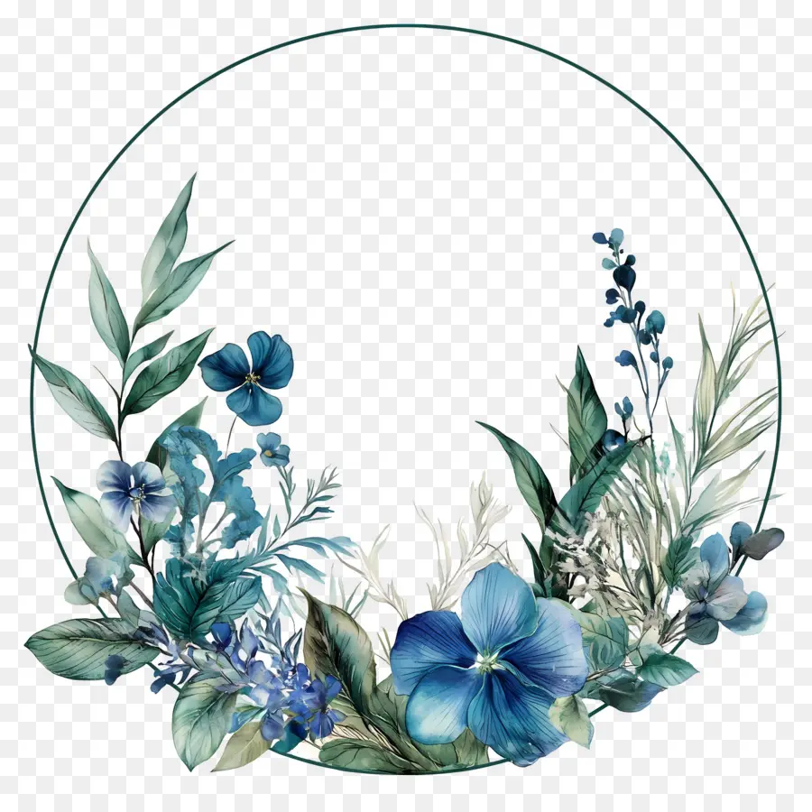 Cadre Cercle Bleu，Cercle Floral PNG