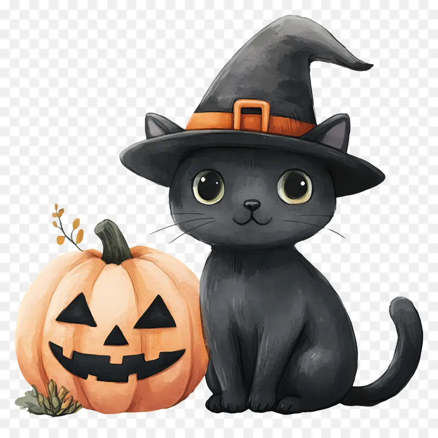 Chat Noir D'halloween，Chat Noir Avec Des Citrouilles PNG