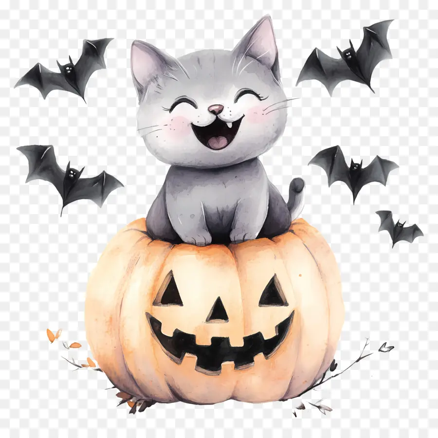 Chat D'halloween，Chat En Citrouille PNG