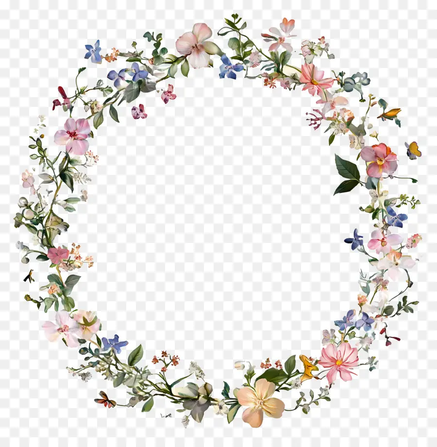 Cadre De Cercle De Mariage，Couronne Florale PNG