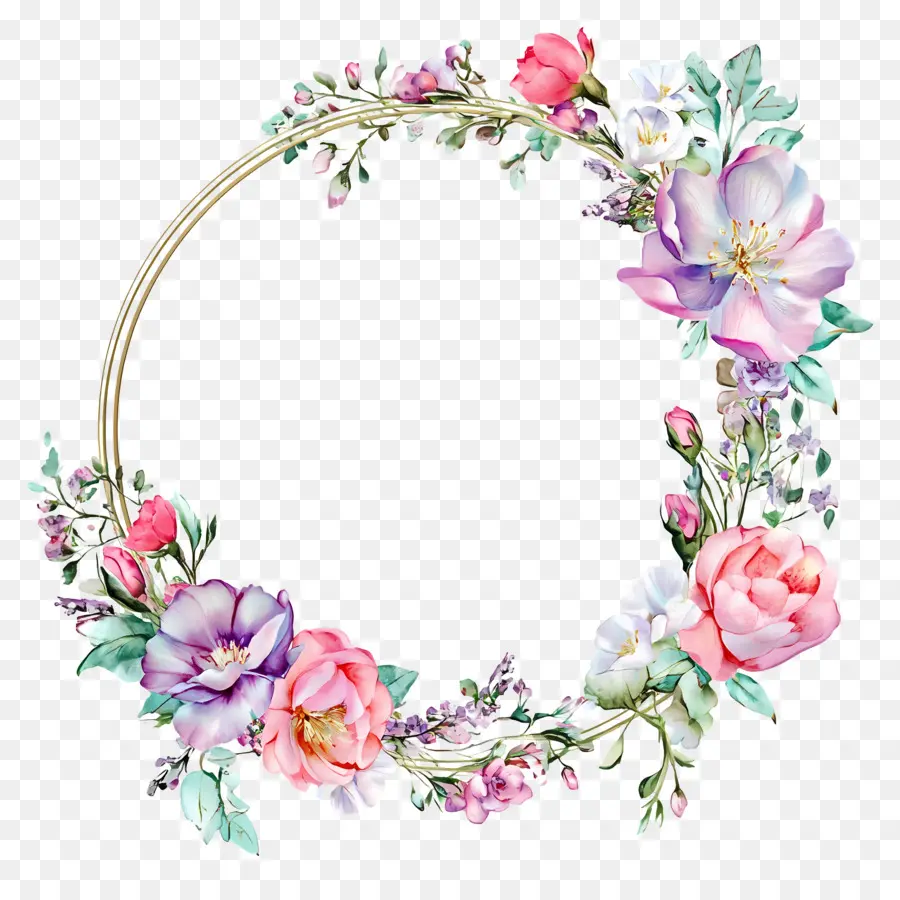 Cadre De Cercle De Mariage，Couronne Florale Rose PNG