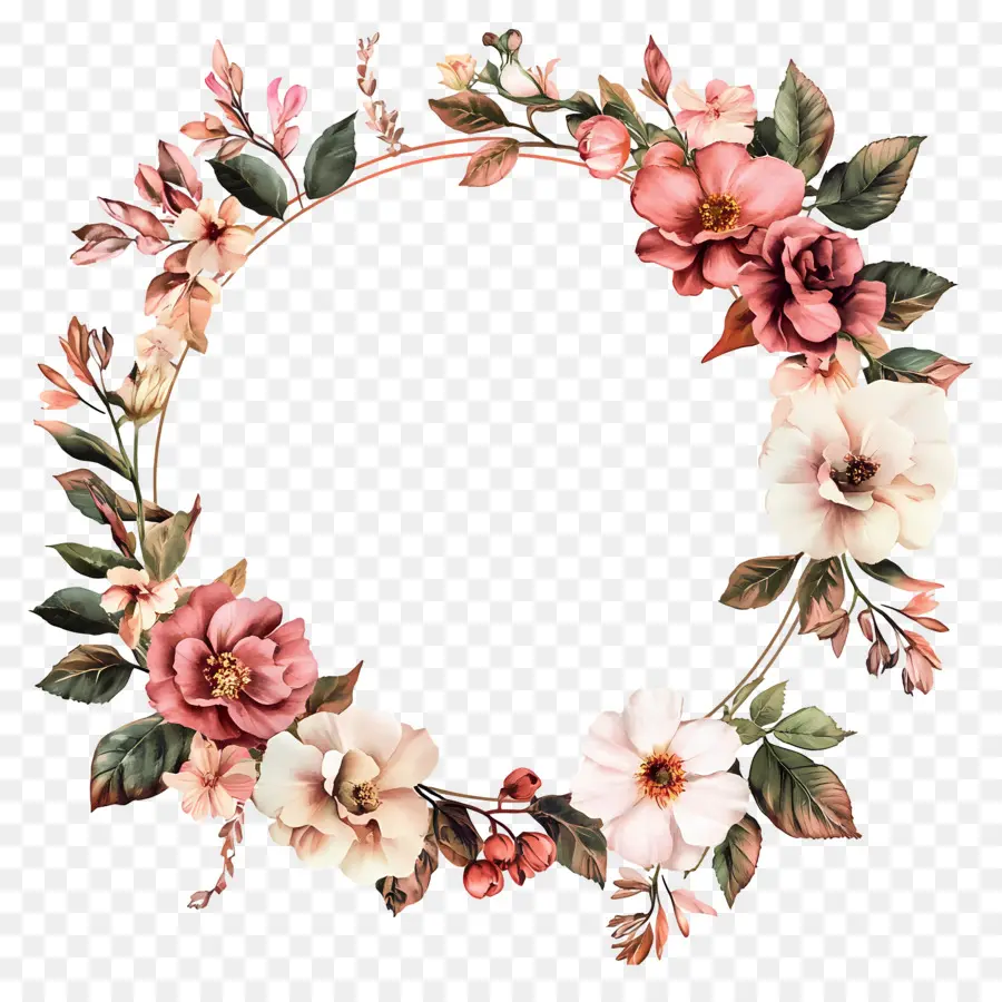 Cadre De Cercle De Mariage，Fleurs Rouges Et Oranges PNG