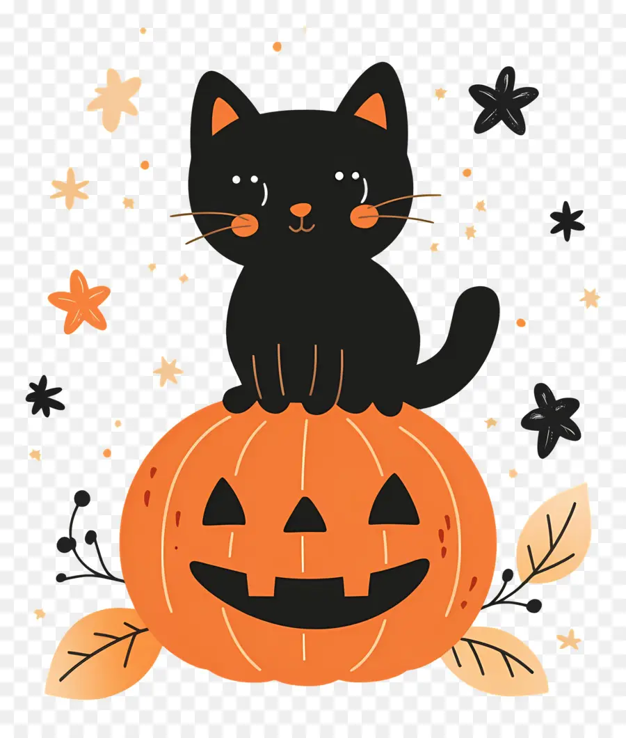 Chat Noir D'halloween，Chat Noir Sur Citrouille PNG